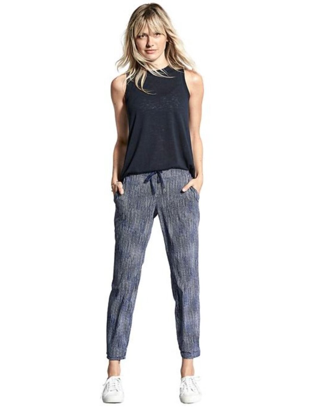 Athleta Pants 10 Blue Dotted Drawstring Stretch Waist Batik